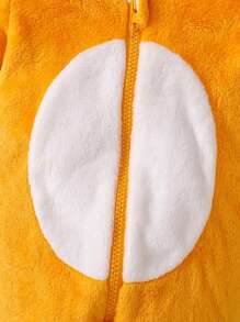 SHEIN 男宝宝可爱老虎刺绣长袖连帽连体衣 秋冬季 - 黃色 - 查看 4