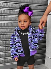 SHEIN Explorewe Baby Girls Y2K Style Warm Fluffy Thicken Casual Sports Street Jacket, Violet - Multicolor - View 1