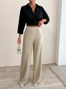 EURMUSE Women's Wrapped Design Straight Long Pants - Beige - View 7