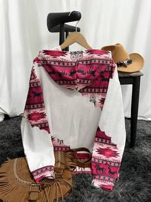 Áo nỉ có mũ trùm đầu cổ tròn thường ngày dành cho nữ, áo in họa tiết cổ điển phương Tây - Nhiều màu - Xem 4