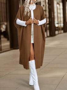 SHEIN LUNE Váy len cổ tròn rộng rãi màu trơn không tay cỡ lớn LUNE dành cho nữ - Cà phê nâu - Xem 4