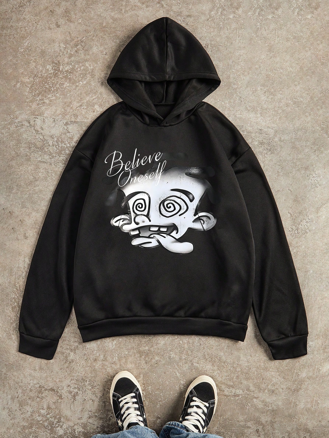 Manfinity Dauomo Men's Casual Cartoon Letter Print Long Sleeve Loose Fit Hoodie, Autumn/Winter