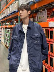 Claim Dot Men's Loose Fit Drop Shoulder Denim Blue Casual Shirt - Dark Wash - View 9