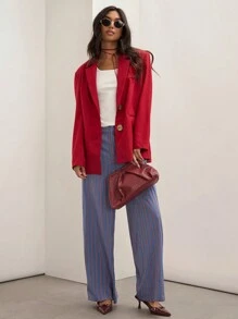 COSMINA 女式秋季红色翻领长袖前扣休闲西装外套 - 紅色 - 查看 9
