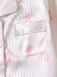 2 件装少女粉色心形缎纹提花撞色长袖上衣和裤子舒适家居服睡衣套装 - 紅白色 - 查看 3