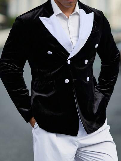 Manfinity AFTRDRK Men's Contrast Color Lapel Double-Breasted Suit Jacket