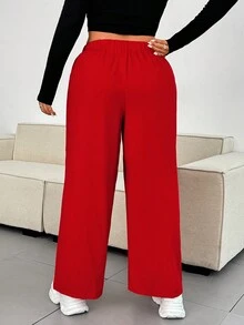 Flirla Quần ống đứng kẻ sọc rút dây thường ngày cỡ lớn - Đỏ - Xem 2