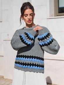 EURMUSE 女士提花印花精致舒适柔软毛衣 - 灰色 - 查看 3