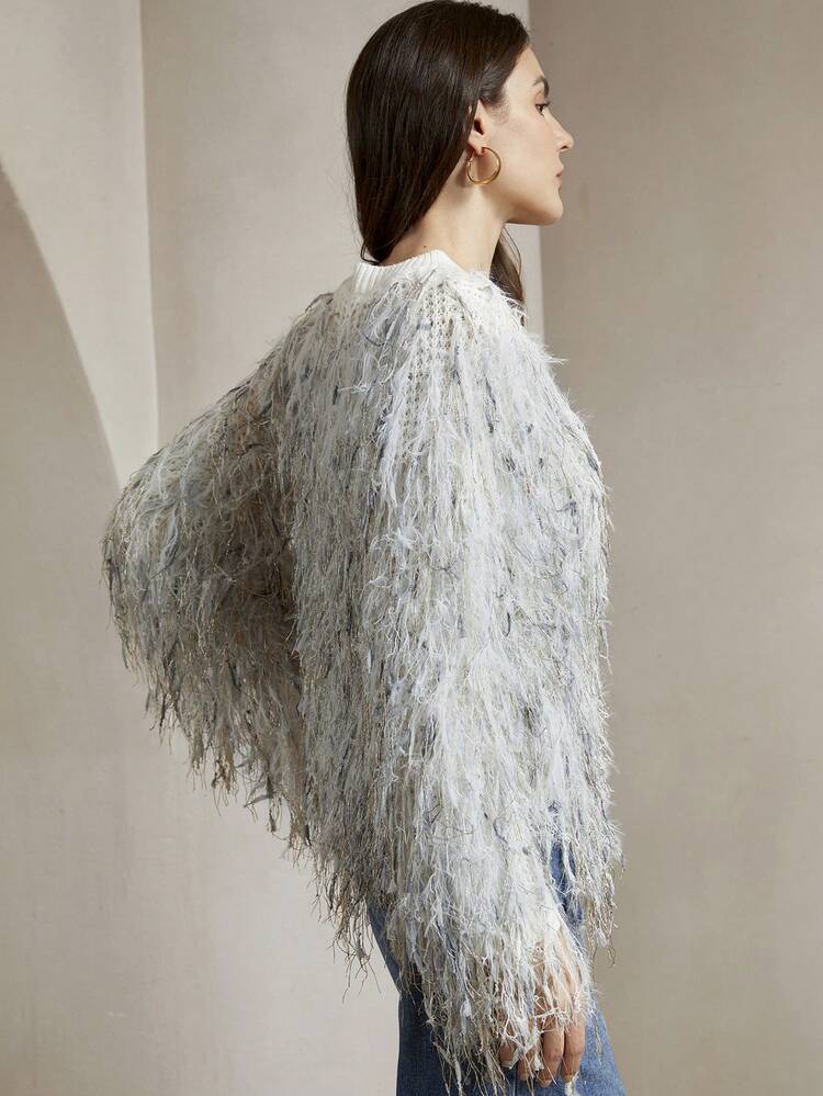 Faux Feather Knit Sweater, Casual Everyday Wear, Knit Pullover Fall Winter