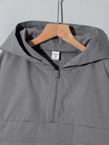 SHEIN Chaqueta ligera con capucha, media cremallera y bolsillos para niño preadolescente, informal, adecuada para uso diario, ocio, viajes, deportes, aplicable para primavera, verano, otoño, invierno