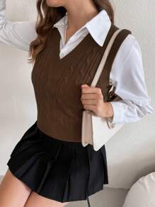 Chiquease Women's Solid V-Neck Casual Comfortable Knitted Sweater Vest, Fall/Winter - Brown - View 6