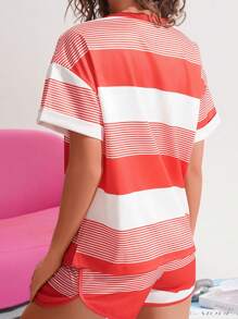 Conjunto de ropa de dormir informal para mujer, de colores y rayas con contraste de color