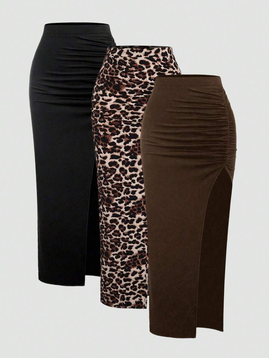 Sweetra Women's Summer Casual Ruched High Slit Skirt Y2K Fall Cloth For Women - Multicolor - View 1