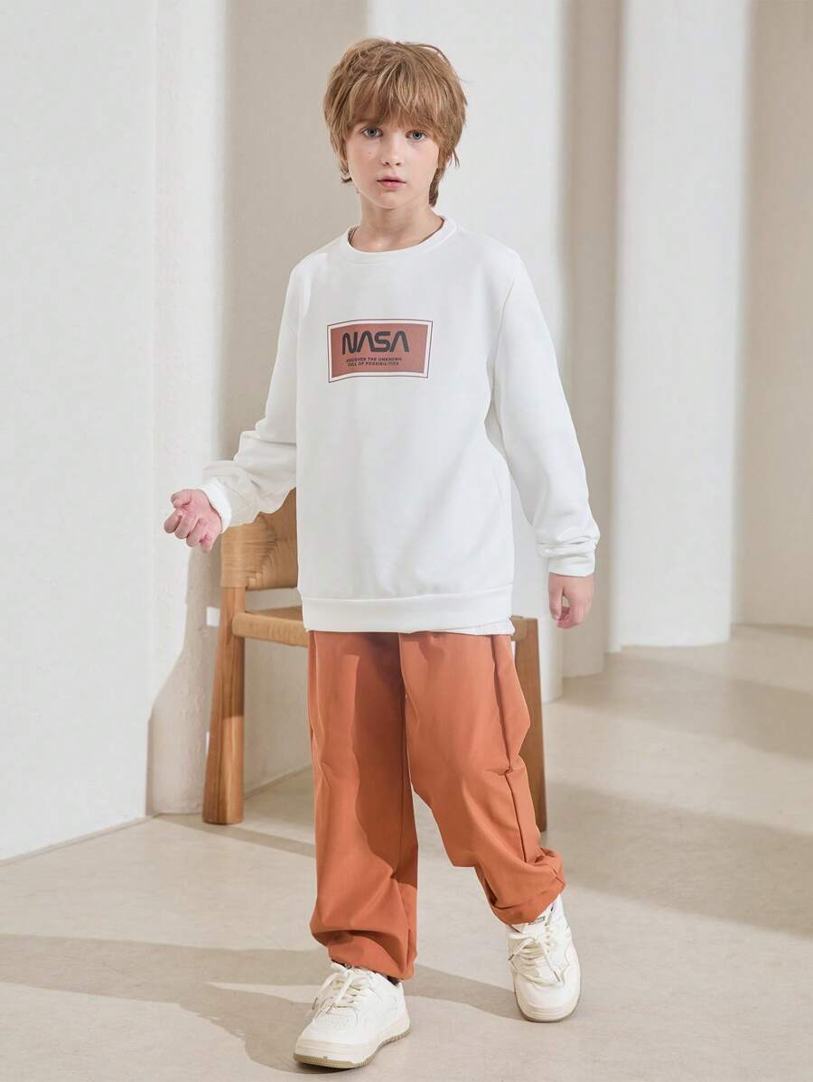SHEIN Boys Slogan Graphic Pullover & Trousers - Multicolor - View 1