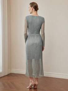 MOTF PREMIUM V-NECK RUCHED FRONT PLISSE DRESS WITHOUT CHAIN BELT