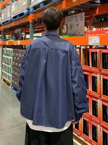 Claim Dot Men's Loose Fit Drop Shoulder Denim Blue Casual Shirt - Dark Wash - View 2