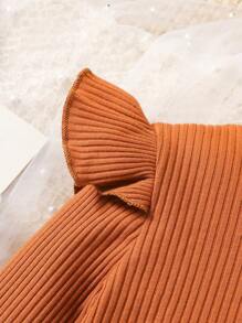 2 pièces Ensemble chemisier à manches longues avec col volant et pantalon de couleur unie pour filles