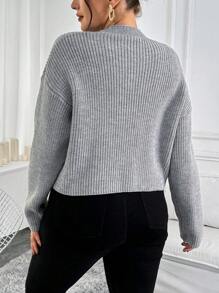 SHEIN Clasi PLUS Size Women's Knit Long Sleeve Cardigan With Bow Tie Elegant Romantic Open Front Sweater - Grey - View 3