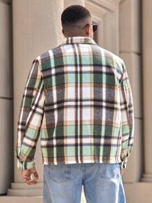 Manfinity Homme Plus Size Men's Casual Plaid Print Jacket, Autumn - Multicolor - View 2