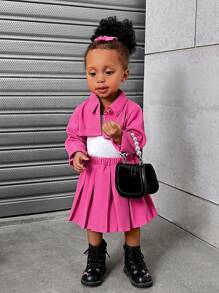 SHEIN Explorewe 3pcs/Set Baby Girl Y2K Style Rose Red Casual Skirt Outfit, Autumn Winter