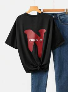 Chiquease 字母印花圆领短袖休闲T恤 - 黑色 - 查看 1