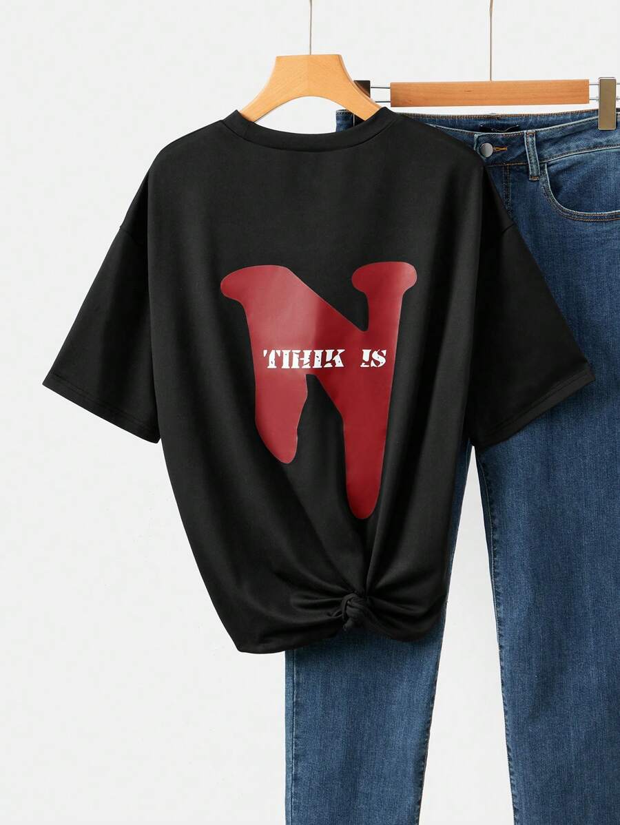 Chiquease 字母印花圆领短袖休闲T恤 - 黑色 - 查看 1