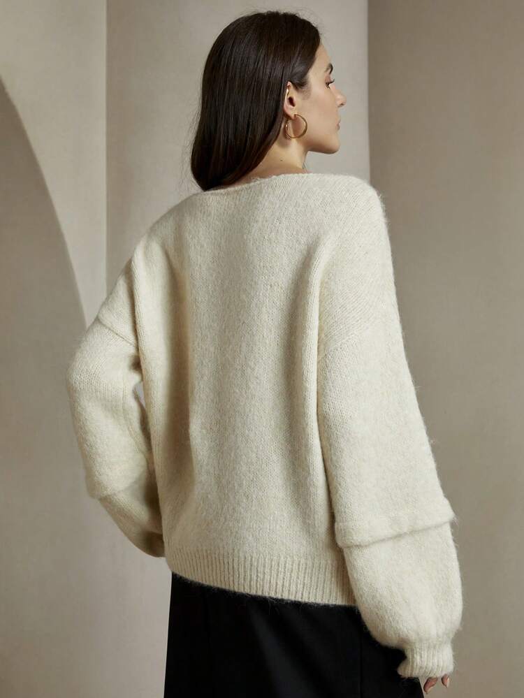 Women's Casual 3D Floral Embellished Knit Sweater For Fall, Knit Pullover Fall Winter