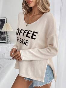 Chiquease Women Casual Coffee Themed Pullover Sweater