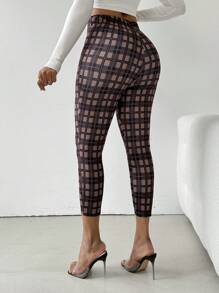 Zolique Plaid High-Waist Slim-Fit Pants - Brown - View 2