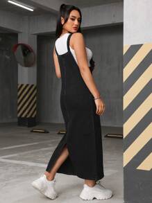 女式夏季休闲侧扣设计牛仔连体裤 - 黑色 - 查看 2