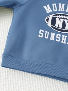 Cozy Pixies 2 件装男婴字母设计圆领长袖运动衫和松紧腰裤套装，男婴服装 - 藍色 - 查看 4