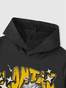 ROMWE MEN Street Life Conjunto de chándal casual de 2 piezas con sudadera con capucha con estampado gráfico de letras y números y pantalones con cordón delantero, ropa de otoño para hombres - Multicolor - Ver 4