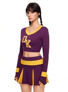ROMWE 女子足球啦啦队角色扮演服装套装 - 紫色 - 查看 3