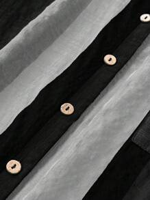 SHEIN LUNE 大码正面纽扣短袖条纹领衬衫，休闲日常穿着 - 彩色 - 查看 4