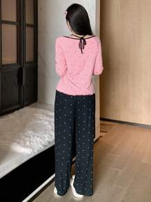 DAZY 波点印花二合一荷叶边露背家居服套装，舒适保暖，秋冬睡衣