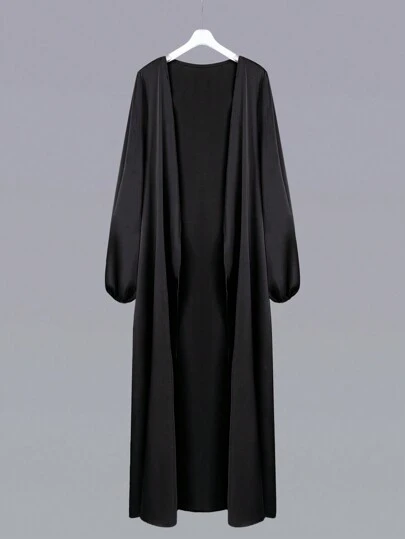 Al Najma Women Solid Color Lantern Sleeve Arabic Style Outerwear, Casual Maxi Abayas, For Casual Daily/Homewear