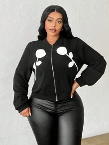 Slaydiva Jaqueta longa de manga longa folgada com estampa floral e colorblock para mulheres plus size, casual e fashion