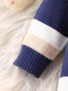 SHEIN 男婴时尚简约蓝白条纹连体裤，春秋冬保暖可爱必备服装，适合日常、户外、旅行、居家、幼儿园和学校场合 - 藍色 - 查看 4