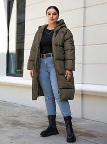 EURMUSE Plus Size Solid Color Hooded Padded Women's Coat, For Winter - Cadet Blue - View 3