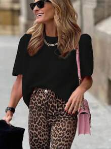 SHEIN LUNE Women's Casual Solid Color Knitted Sweater