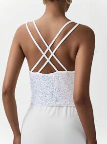 Lumivelle Camisola elegante de fiesta con escote drapeado con lentejuelas para mujer