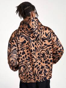 Manfinity VCAY Men's Digital Print Loose Fit Hooded Sweatshirt, For Fall Winter - Khaki - View 4