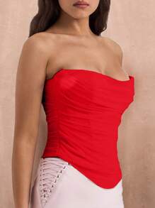 SHEIN BAE Summer Tube Top Corset Top, Country Concert Top Tops, Boho - Red - View 3
