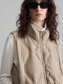 Ontre Khaki Special Quilted High Collar Down Filled Casual Vest