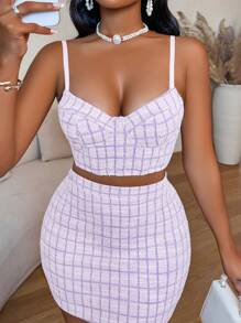 VaVaBold 女士夏季格纹弹力针织吊带背心 - 淡紫色 - 查看 6