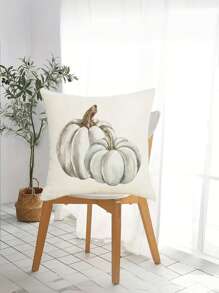 2/1 pieza Fundas de almohada de mezcla de lino lavables a máquina, funda de almohada con patrón simple de calabaza de acuarela de Acción de Gracias para decoración de otoño en porche, terraza, sofá, cojín, sala de estar y exterior (sin núcleo de almohada)
