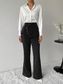 Modelyn Women's Simple Front Button Striped Casual Pants, Daily Wear - Multicolor - View 5