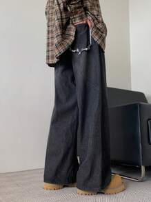 Manfinity EMRG Quần Jeans Ống Rộng Baggy Màu Xám Đậm Cổ Điển Cho Nam - Màu xám đen - Xem 4