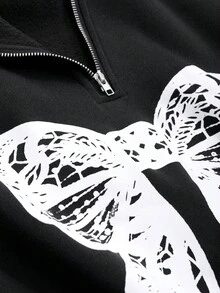 DAZY Women's Oversized Butterfly Pattern Thermal Lined Sweatshirt Fall,Winter - Black - View 7