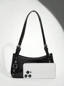 SHEIN BAE Sac à épaule noir style moto décontracté pour femmes